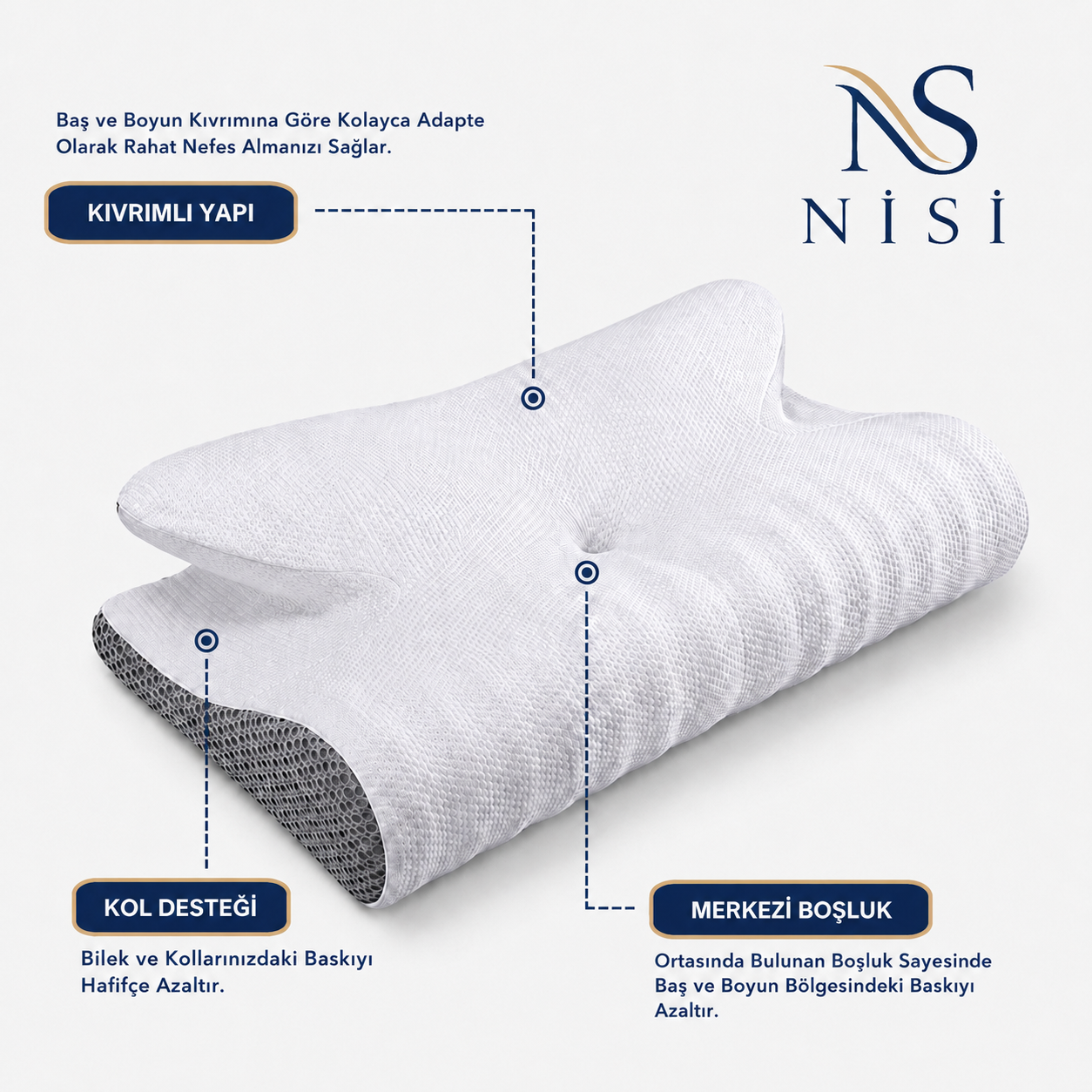 Nisi Ortopedik 100% Visko Boyun Destekli Yastık
